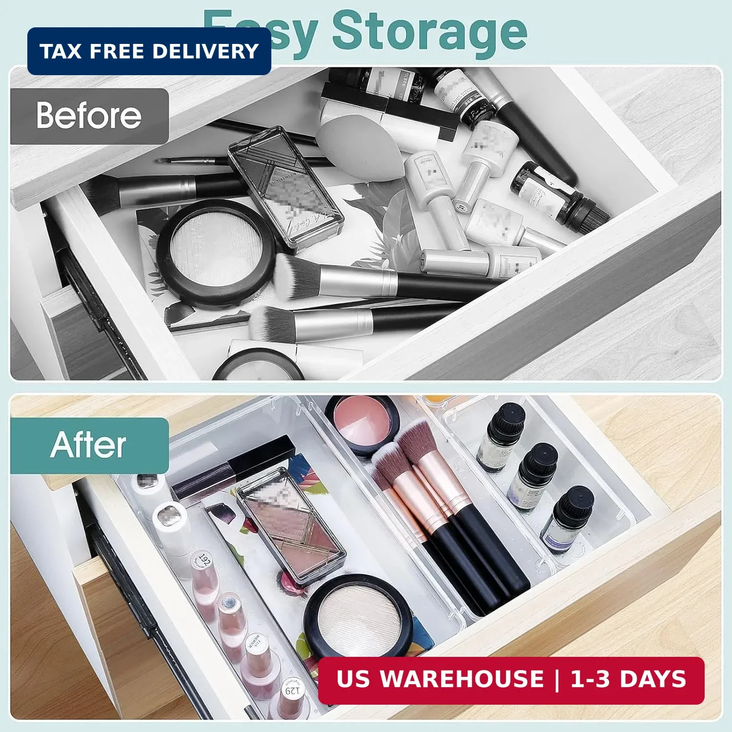 WOWBOX 25 PCS Clear Plastic Drawer Organizer Set, 4 Sizes Desk Drawer Divider Or