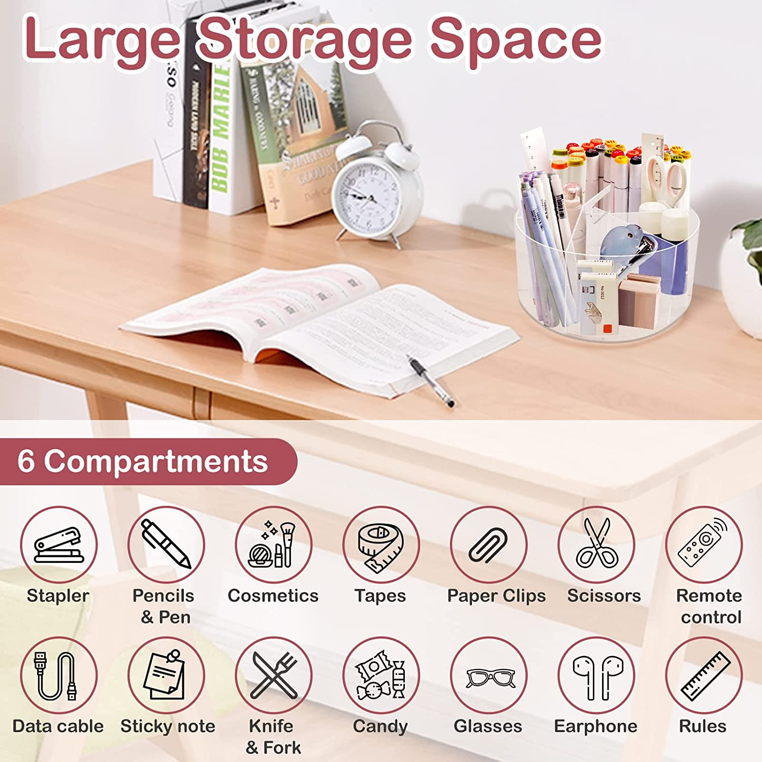 Desk Organizer Pen Pencil Holder 360 Rotating Kids Office Home School Art Supply