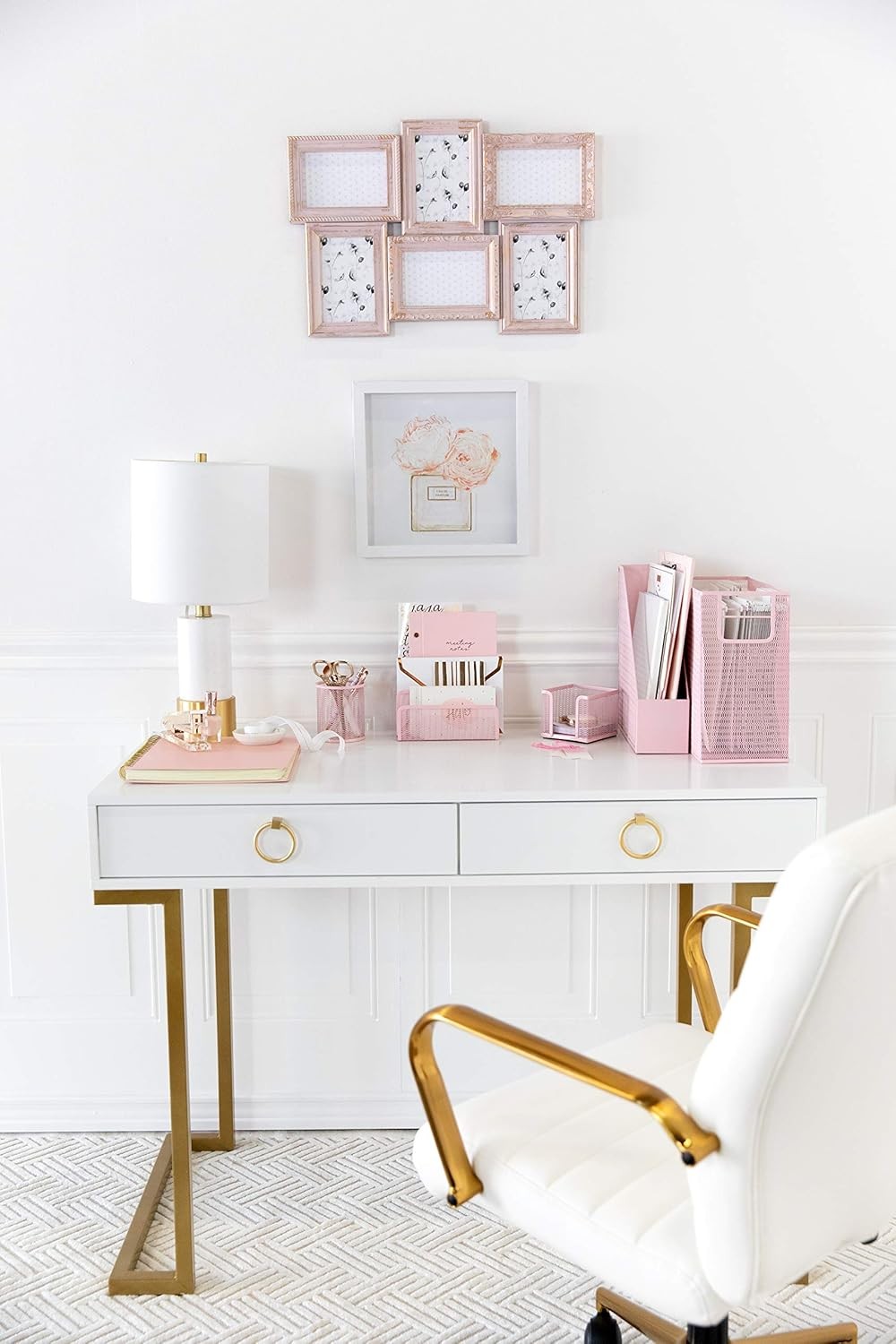 Pink Metal Desk Organizer Set – 5 Piece Office Accessories