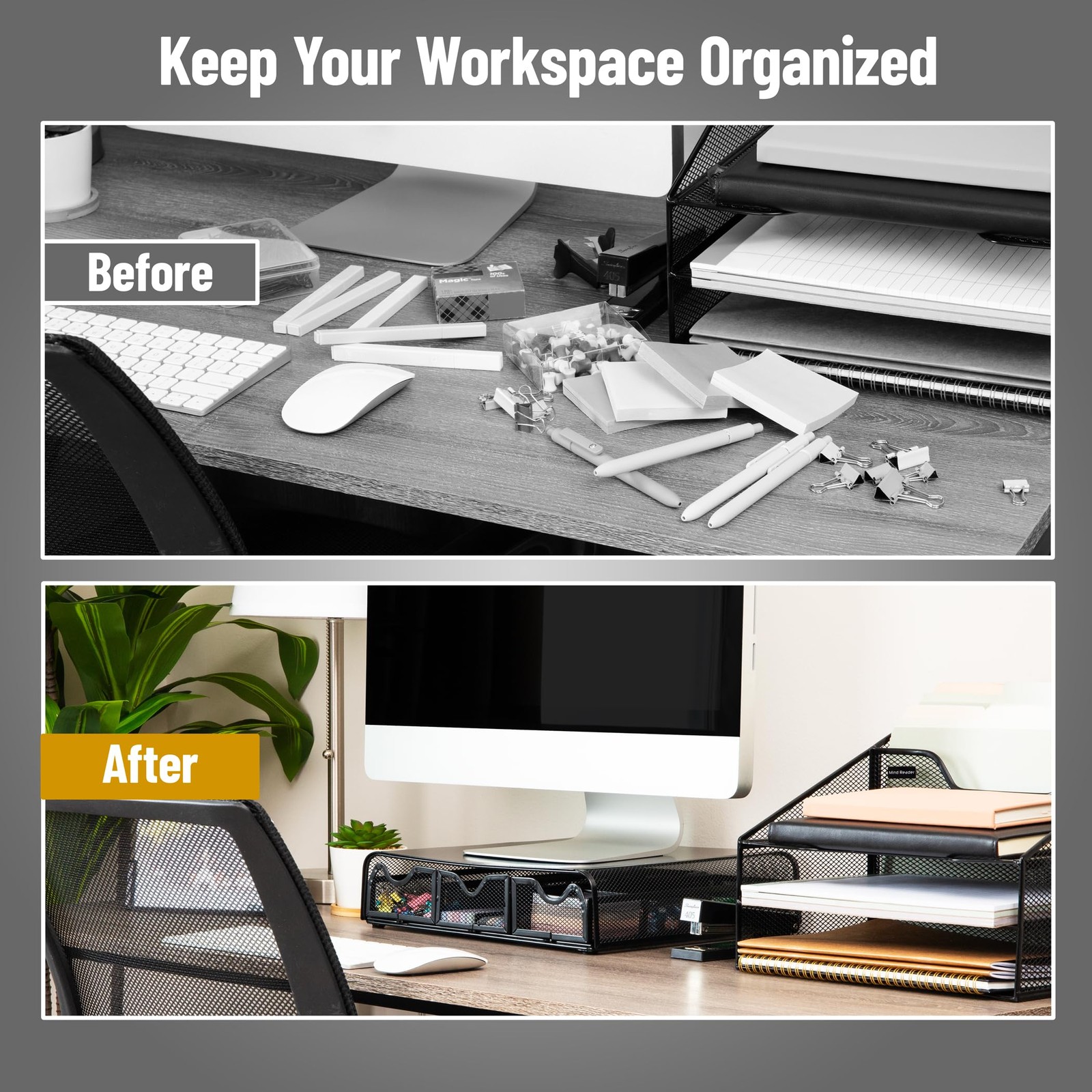 Mind Reader Monitor Stand Ventilated Laptop Riser Desktop Organizer Storage