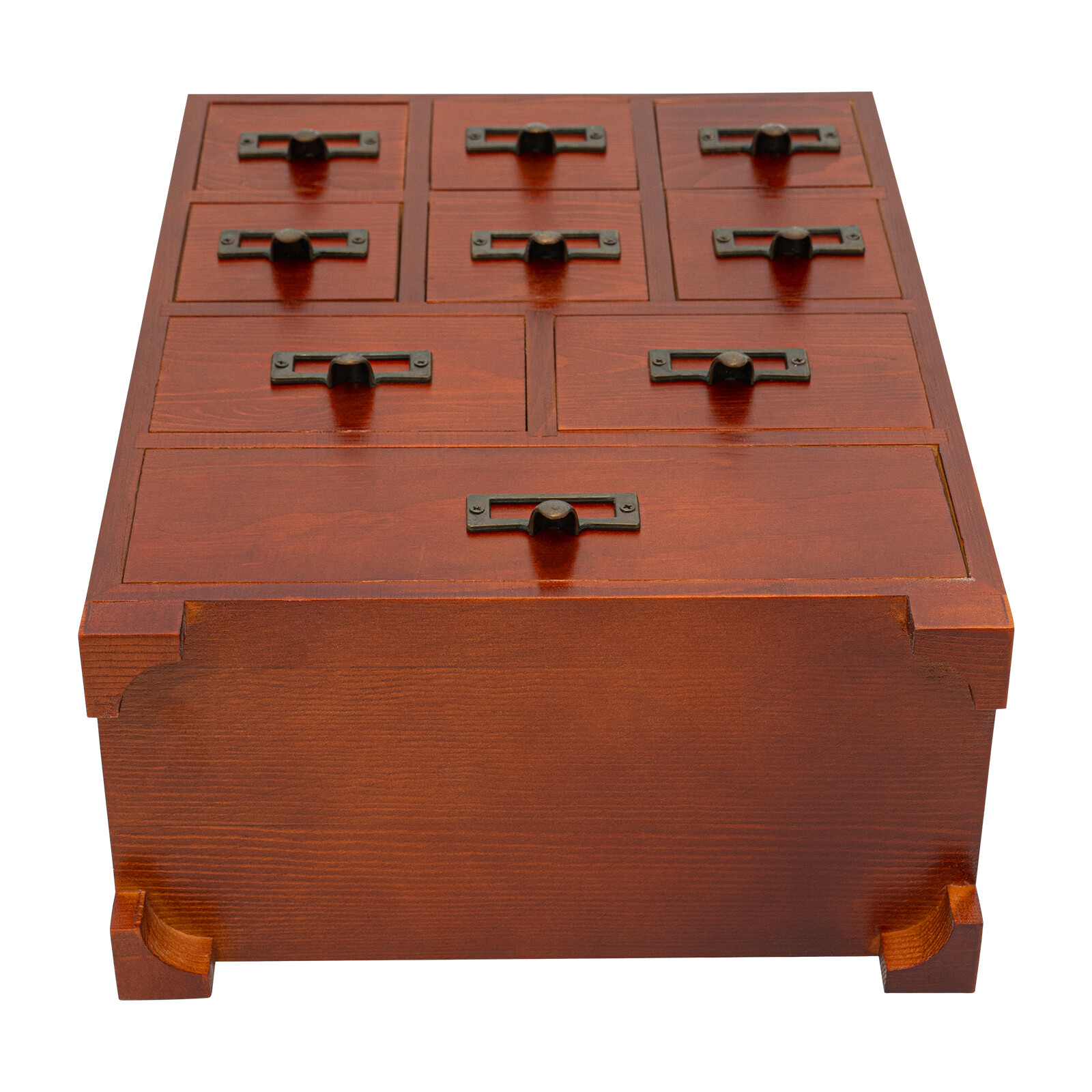 Dark Brown Retro Pine Wood Iron 9 Drawer Rectangular Storage Box Tabletop