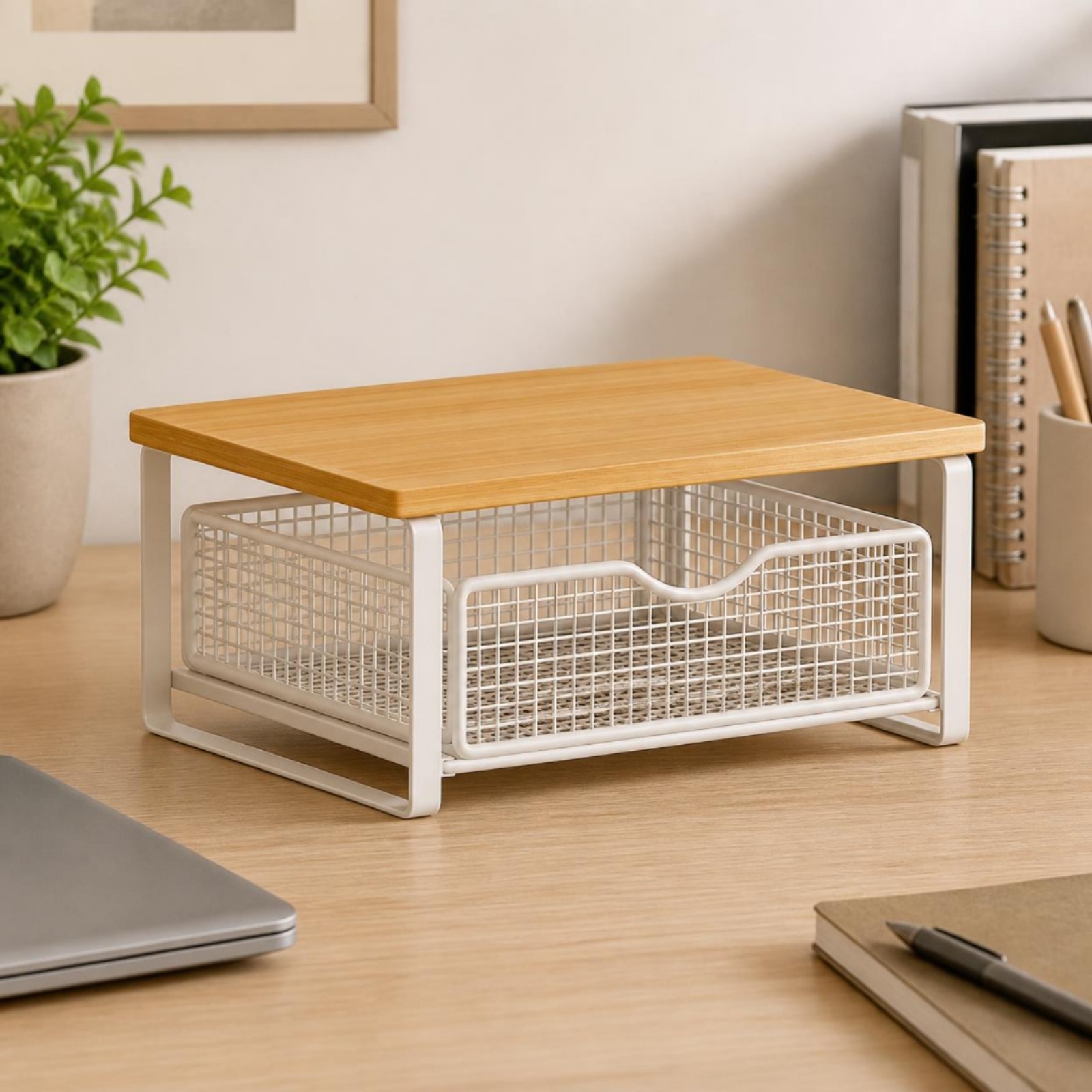 Desktop Storage Rack Wood-Look 2 Tier Desk Shelf Compact