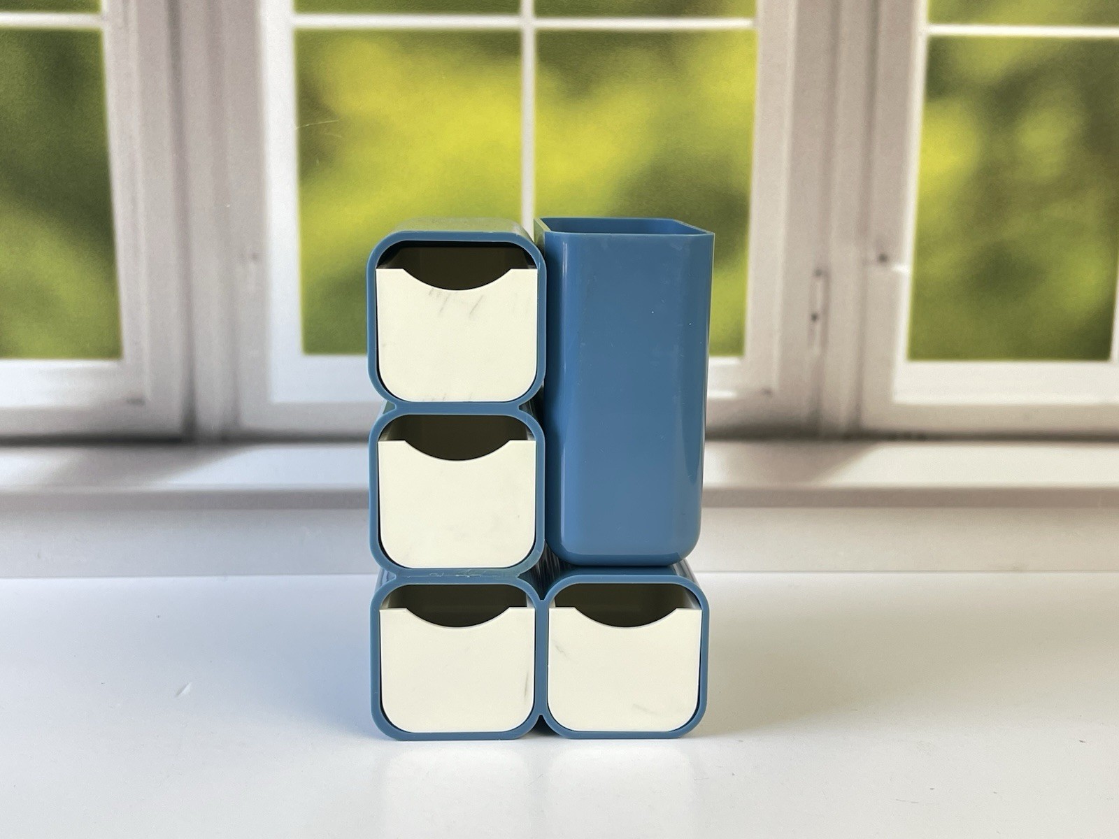 Vintage Mid Century Modern Blue Plastic Mini Drawer Storage Caddy Desk Organizer