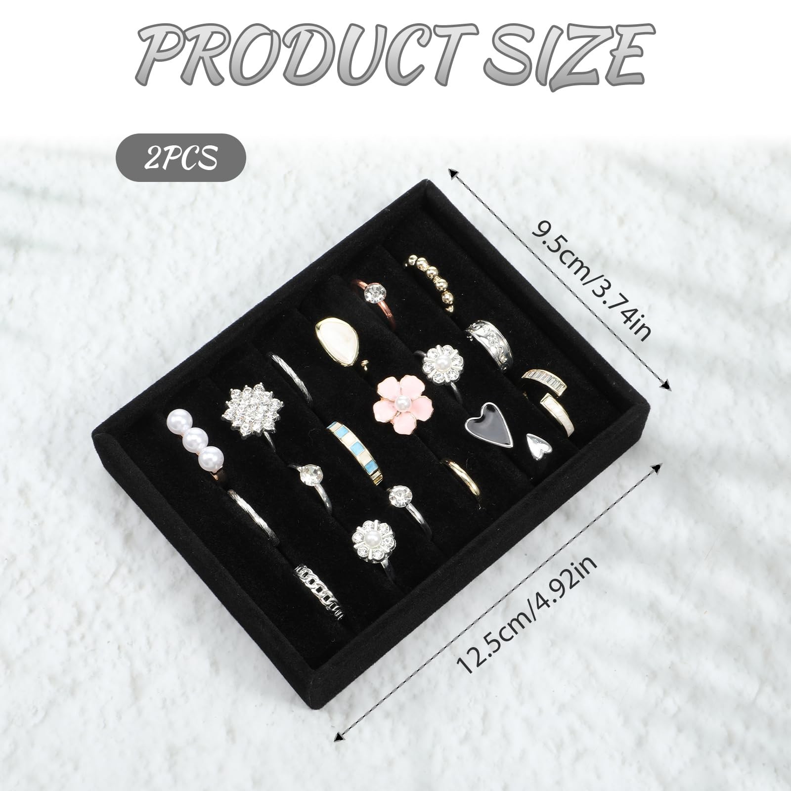 Xyembu 2 PCS Black Velvet Stackable Ring Organizer Tray, Earrings Display…