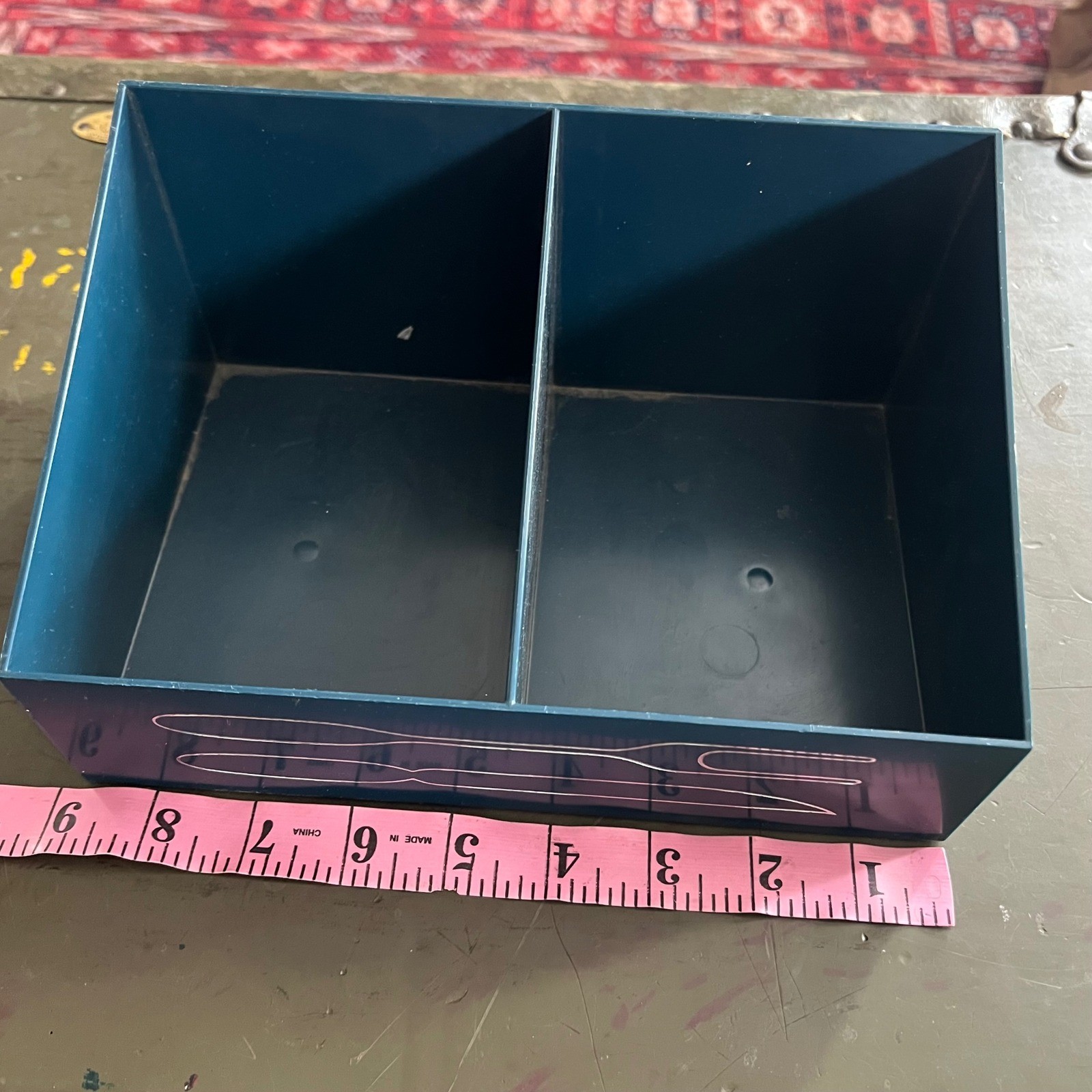 Vintage MCM Plastic Desk Organizer – 2 Compartment Bin –Made in Canada –Blue
