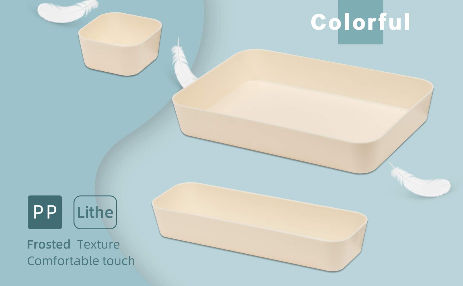 Backerysupply Set Of 12 Beige Color Plastic Desk Drawer Organizers For