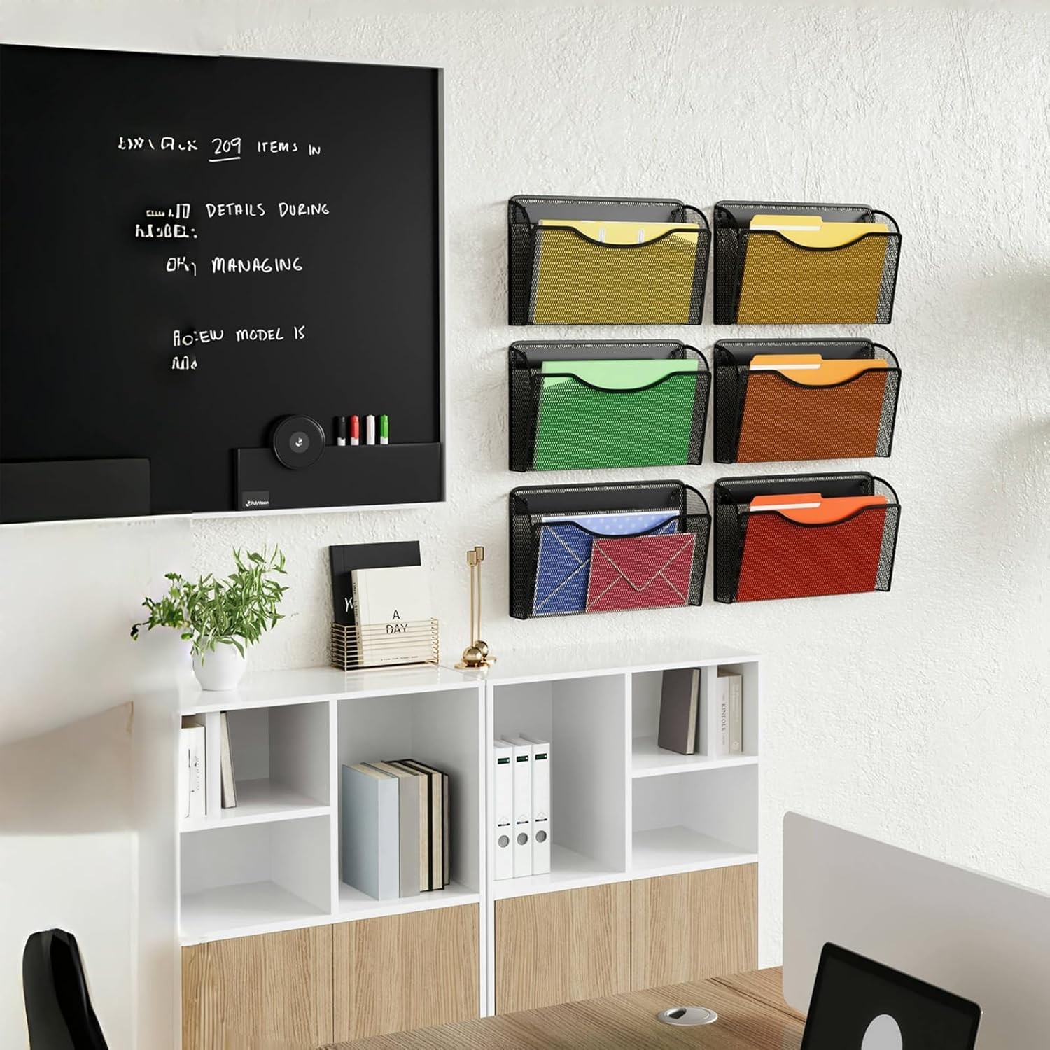 MINDEPOT Magnetic Wall File Organizer,Hanging 3Pack Magnetic, Black