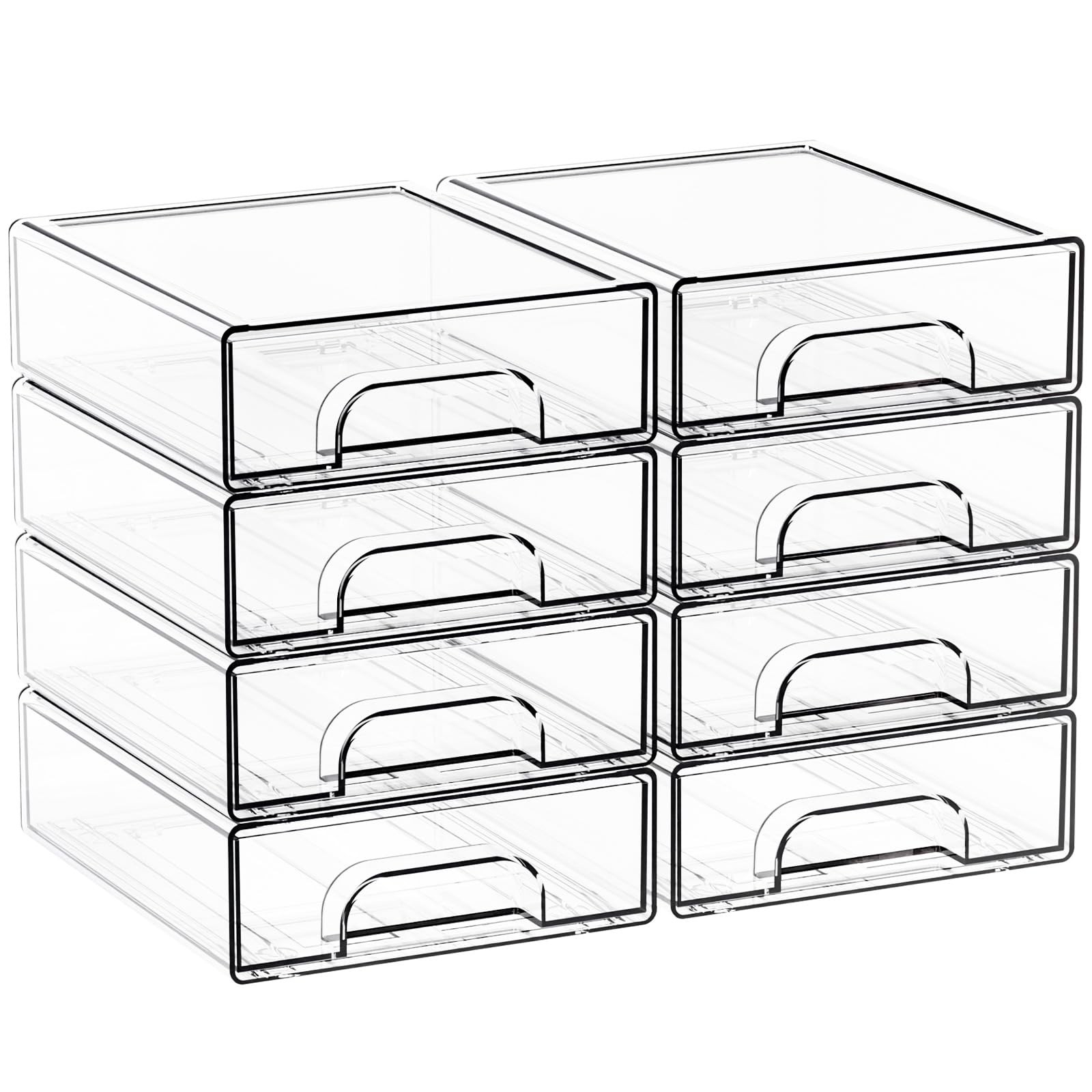 2.2” Tall Acrylic Clear Stackable Storage Drawer Organizer,8 Pack Desk Organ…