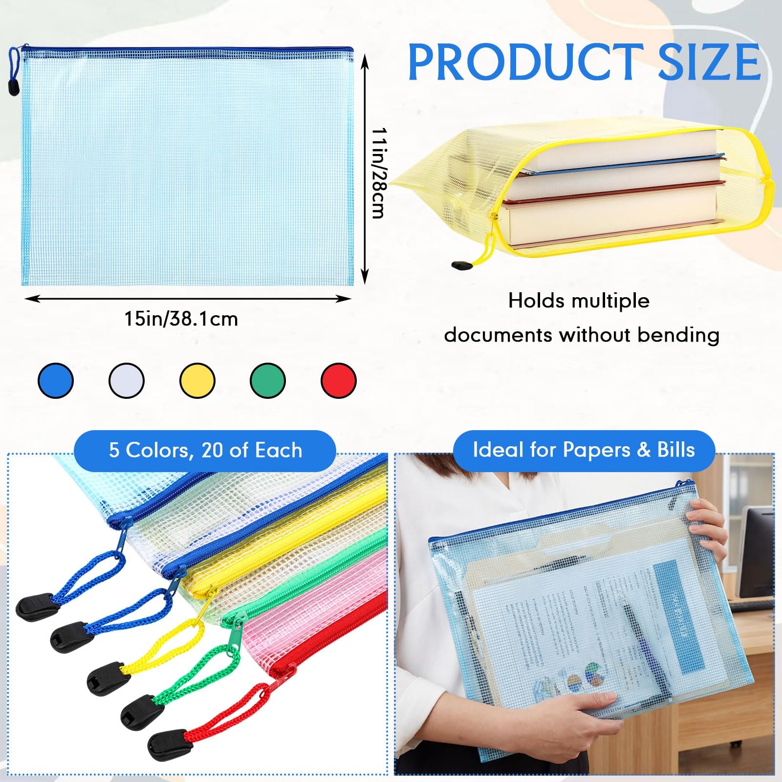 Zhehao 100 Pcs B4 Mesh Zipper Pouch Bag Bulk Mesh Pouch Zipper Waterproof Clear
