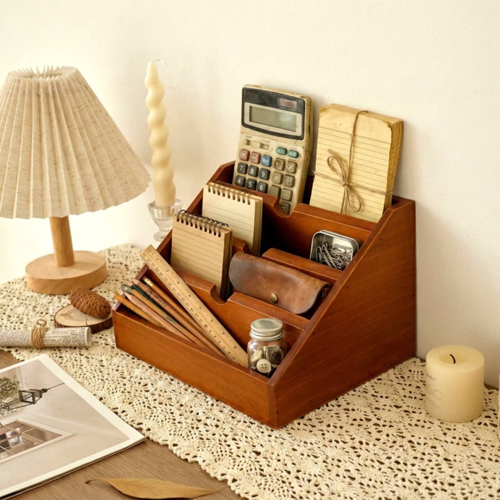 Wooden Desk Organizer Retro & Design Desk Storage Desktop Space Saving
