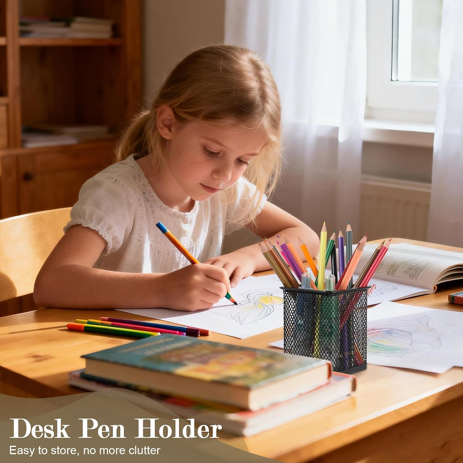 2 Pack Square Metal Pen Holder for Desk, 3.15 X 3.74 in Pen Cups, Pencil Holder