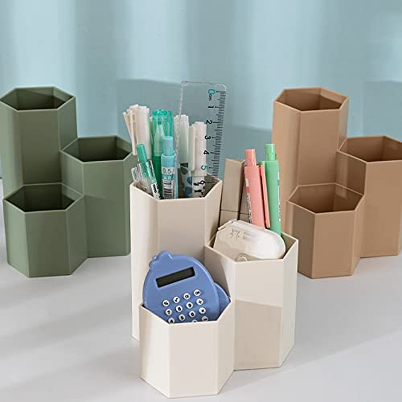 Green Triangular Pen Holder Desk Organizer Pencil Cup Office School Home