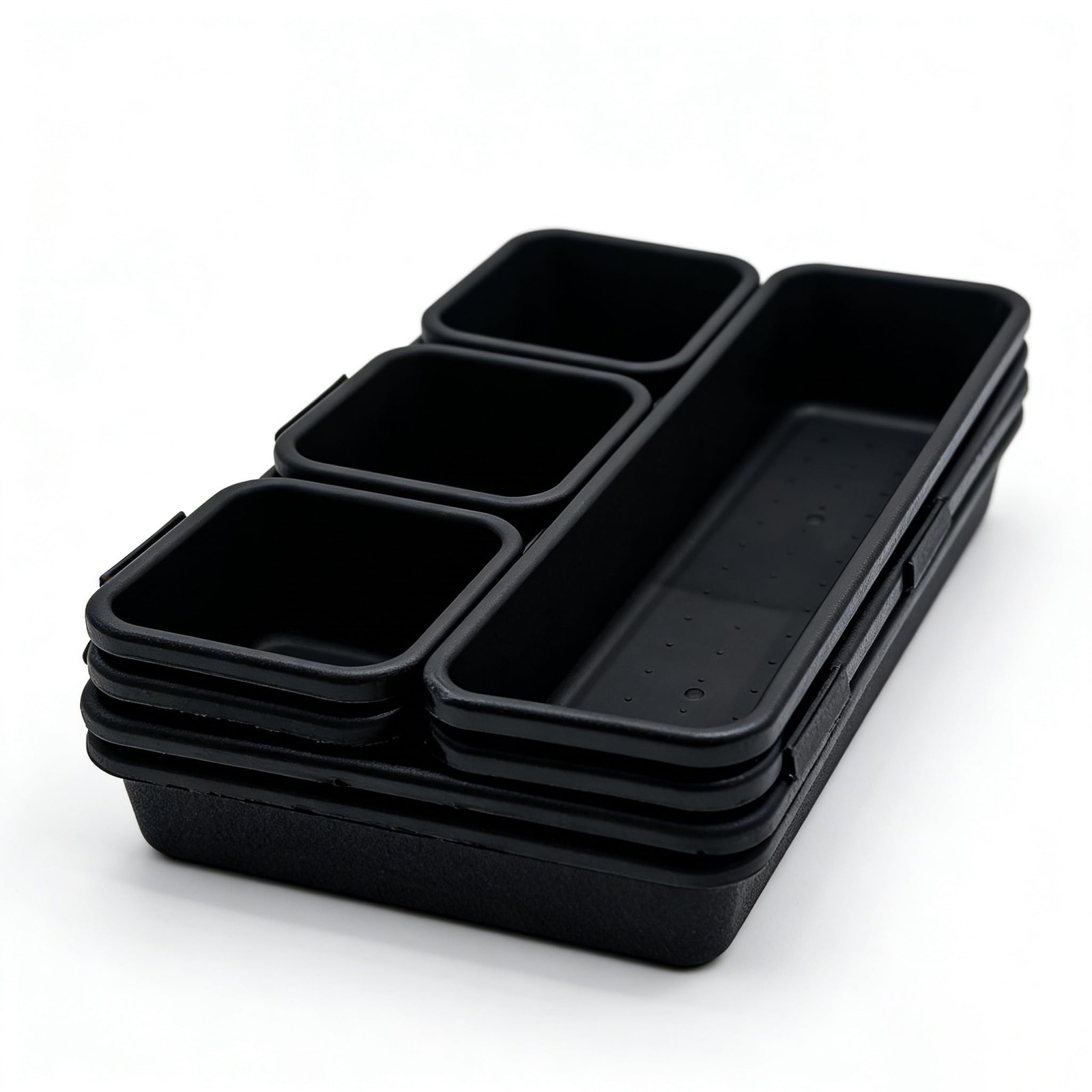 U-KIME 8-Piece Interlocking Drawer Organizer Trays, Black Plastic