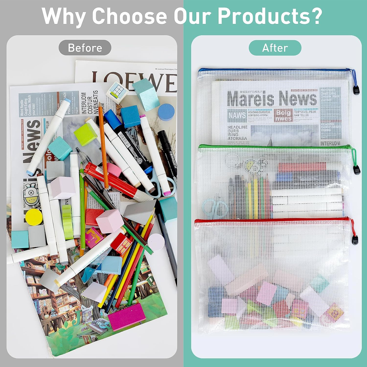 32Pcs Mesh Zipper Pouch Bags, B5 Mesh Pouch, 8 Colors Zipper Pouches for Organiz