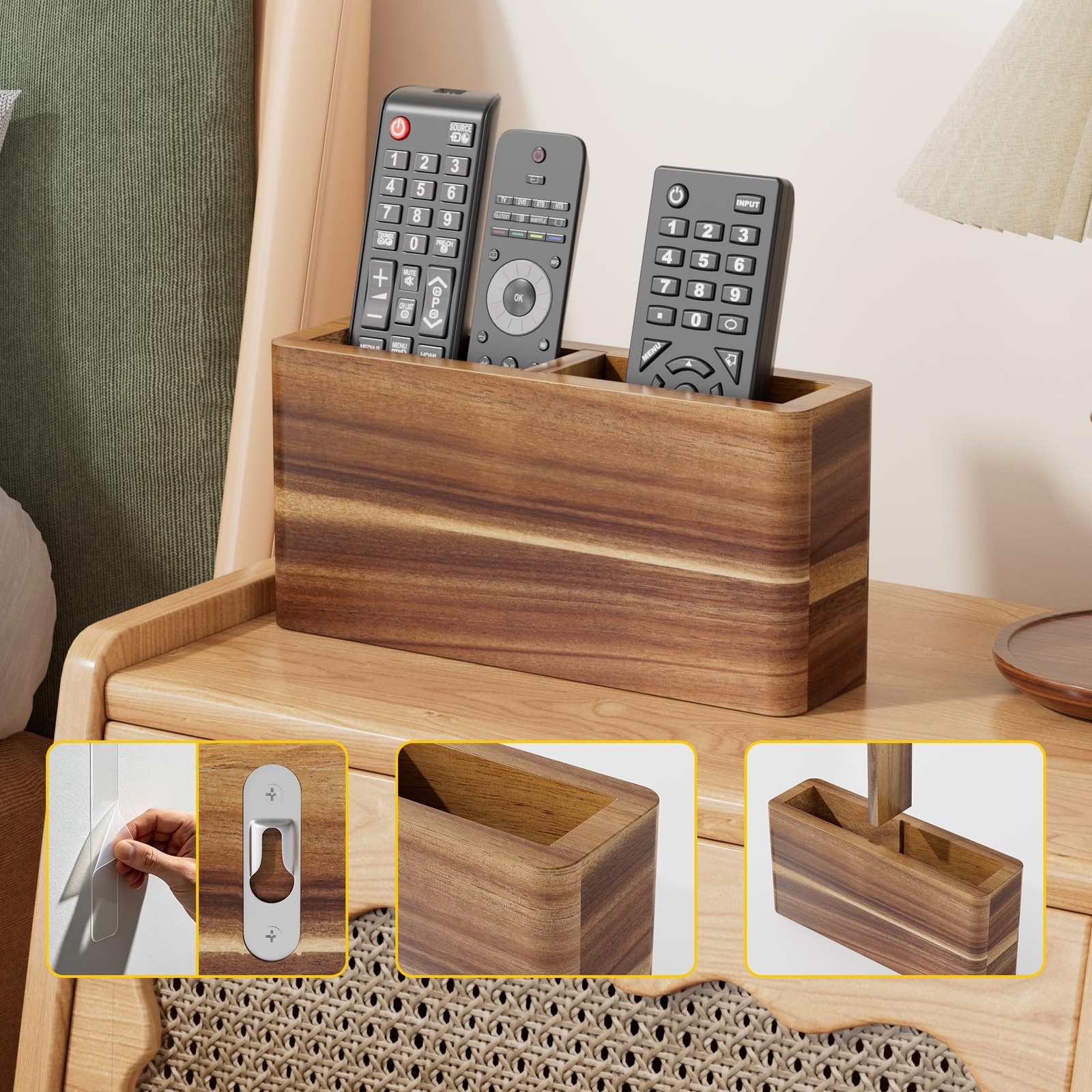 Wood Remote Control Holder Wall Mount, TV Remote Holder for Wall, Remote Cont…