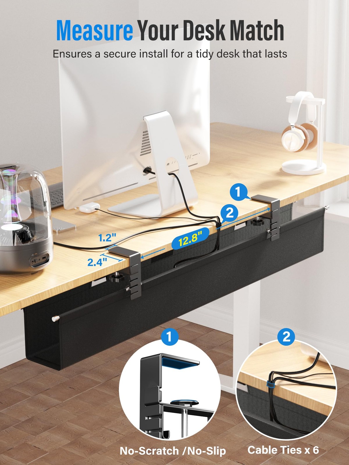 [Upgraded] Large Under Desk Cable Management Tray, Large(28.4 inch), Black