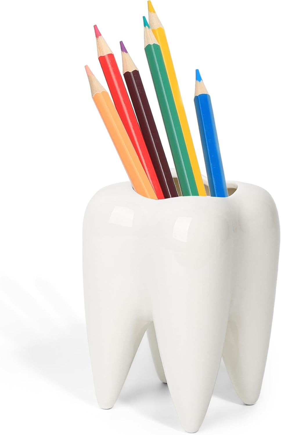 Ceramic Pen Holder, Tooth Shaped Pen Holder for Desk, Cute Pencil Pot White Acce