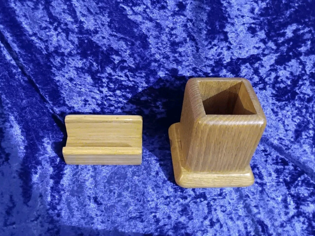 Oak Line By Curtis Wooden Desk Organizer, Business Card and Pen Holder, Planner