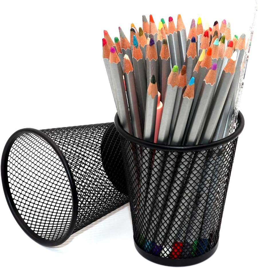 SLSON 4 Pack Pen Holder Metal Mesh Pencil Holders round Shaped Pen Holders for D
