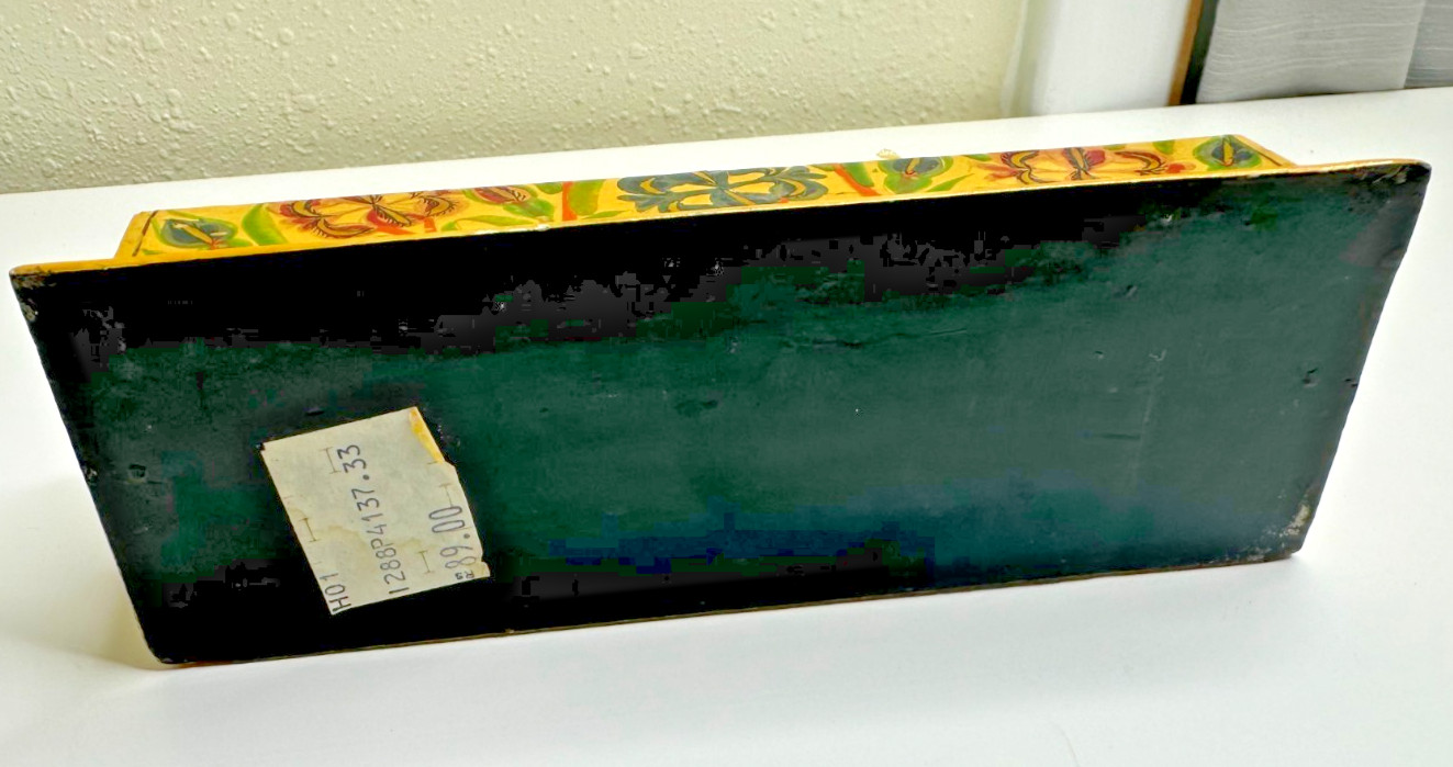 Desktop Letter Holder Yellow Painted Floral Organizer Paper Mache