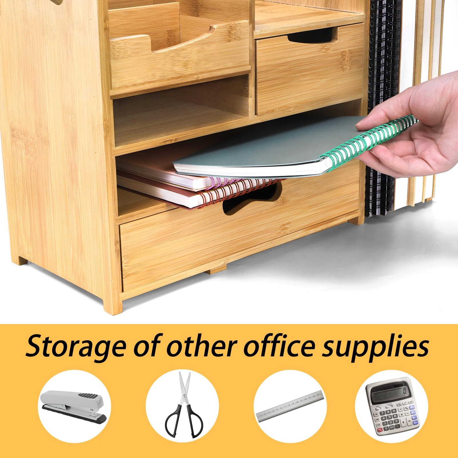 ZOOFOX Bamboo Desk Organizer with Adjustable File Holder, Mail Light Brown
