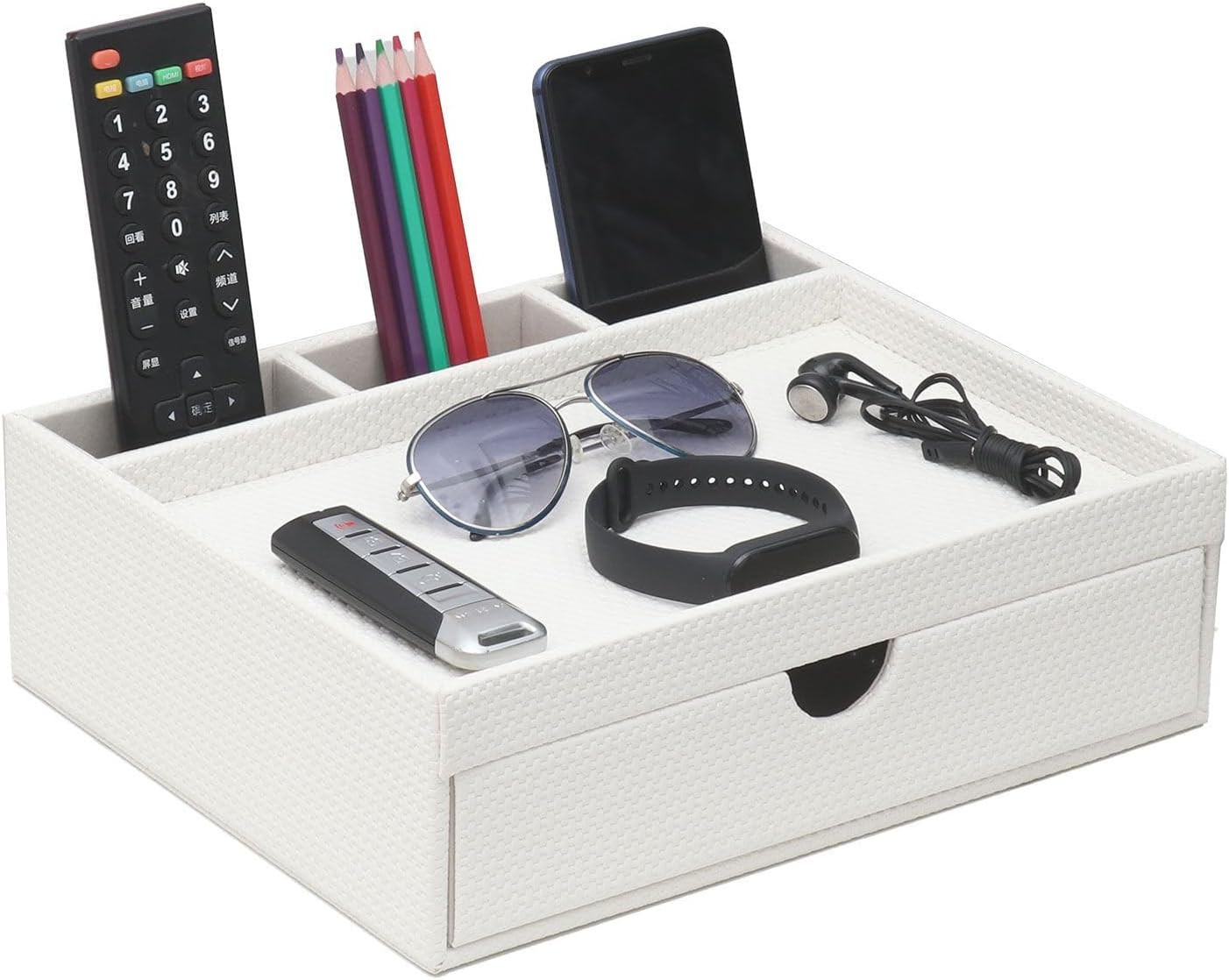 Stylish Black Leather Desk Organizer with Drawers & Dividers for Home & Office