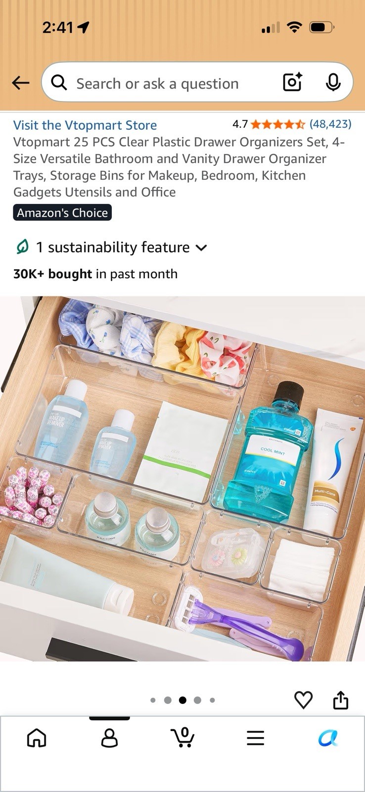 3 pack of 25-Pack Clear Plastic Drawer Organizer Trays, 4 Sizes, Non-Slip