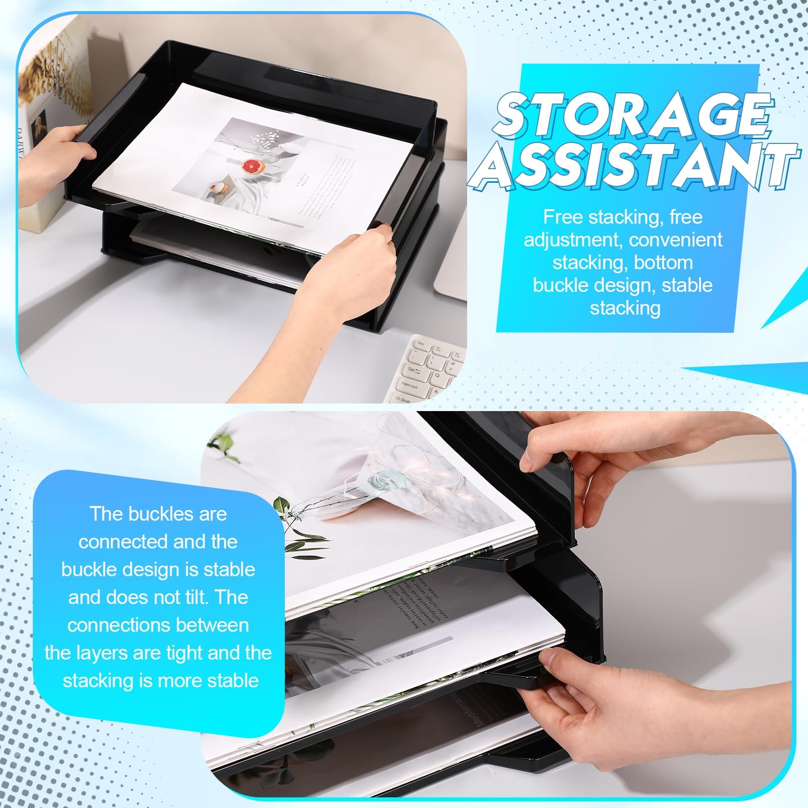 4 Pcs Stackable Letter Tray Rectangular Plastic Desk Organizer 13 x 9.5 x 2.6…