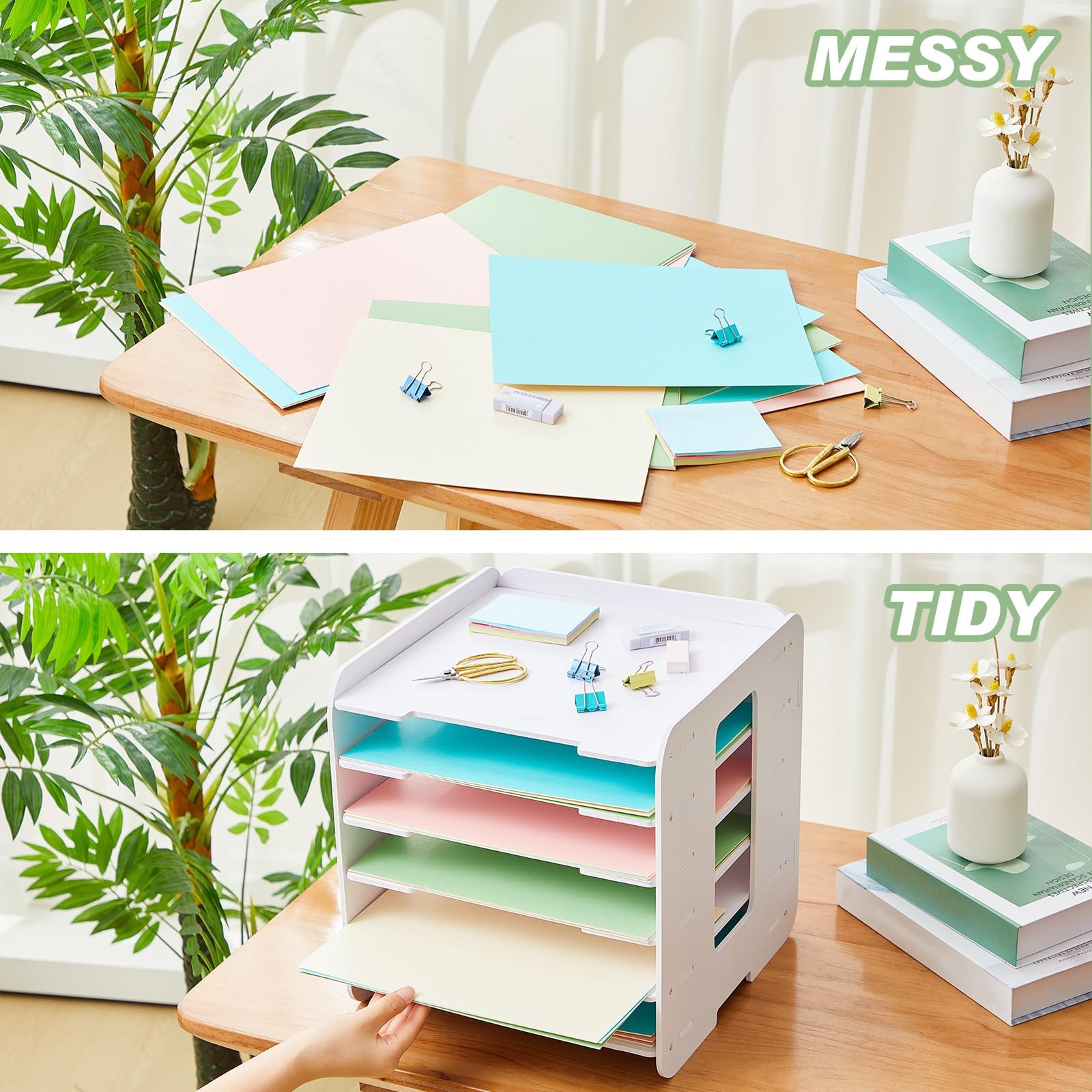 6 Tier File Organizer for Desk, 12 x 12 Stackable Paper Trays, Paper Holder, …