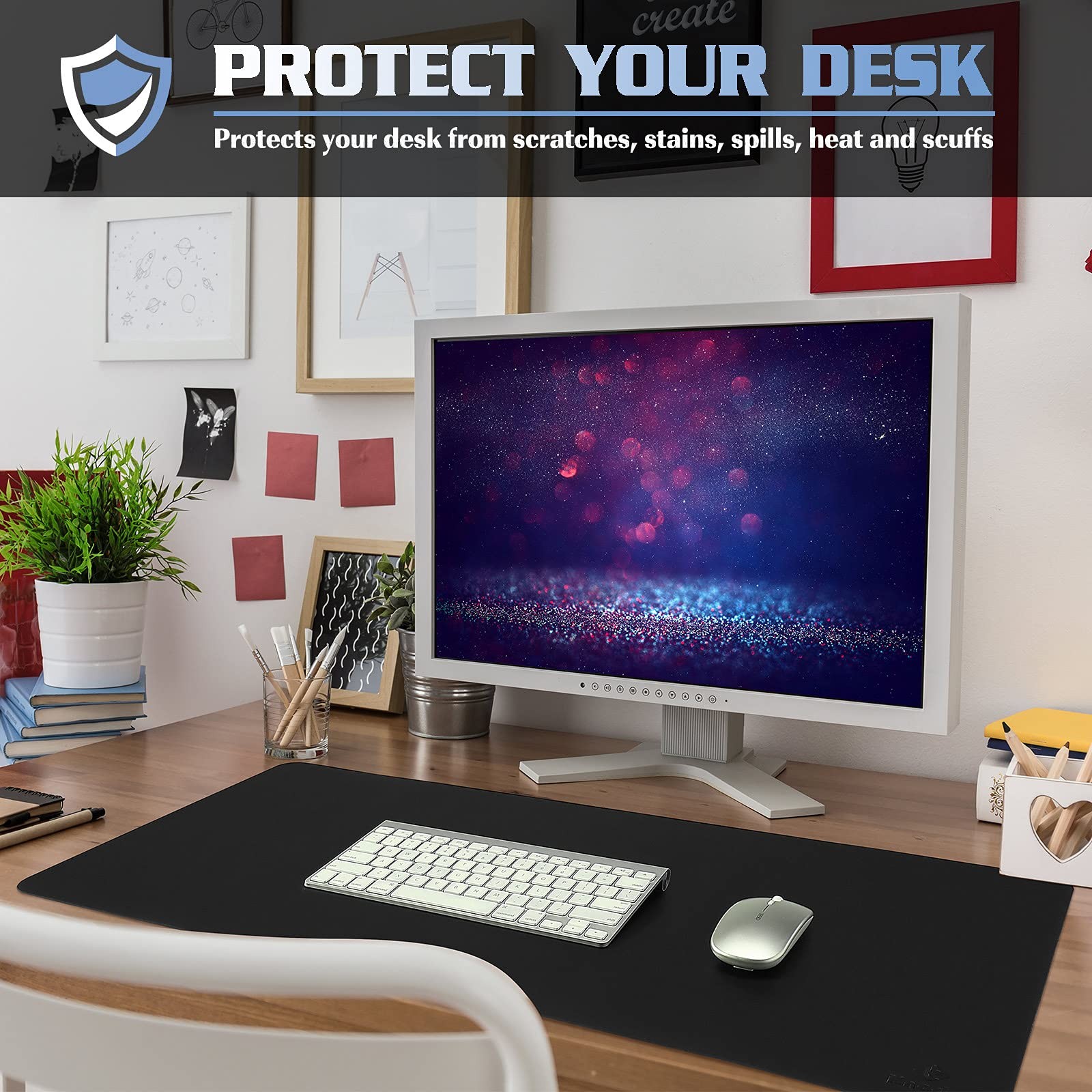 K KNODEL Non-Slip Desk Mat, Pad, Blotter, 31.5″x15,7″, Black