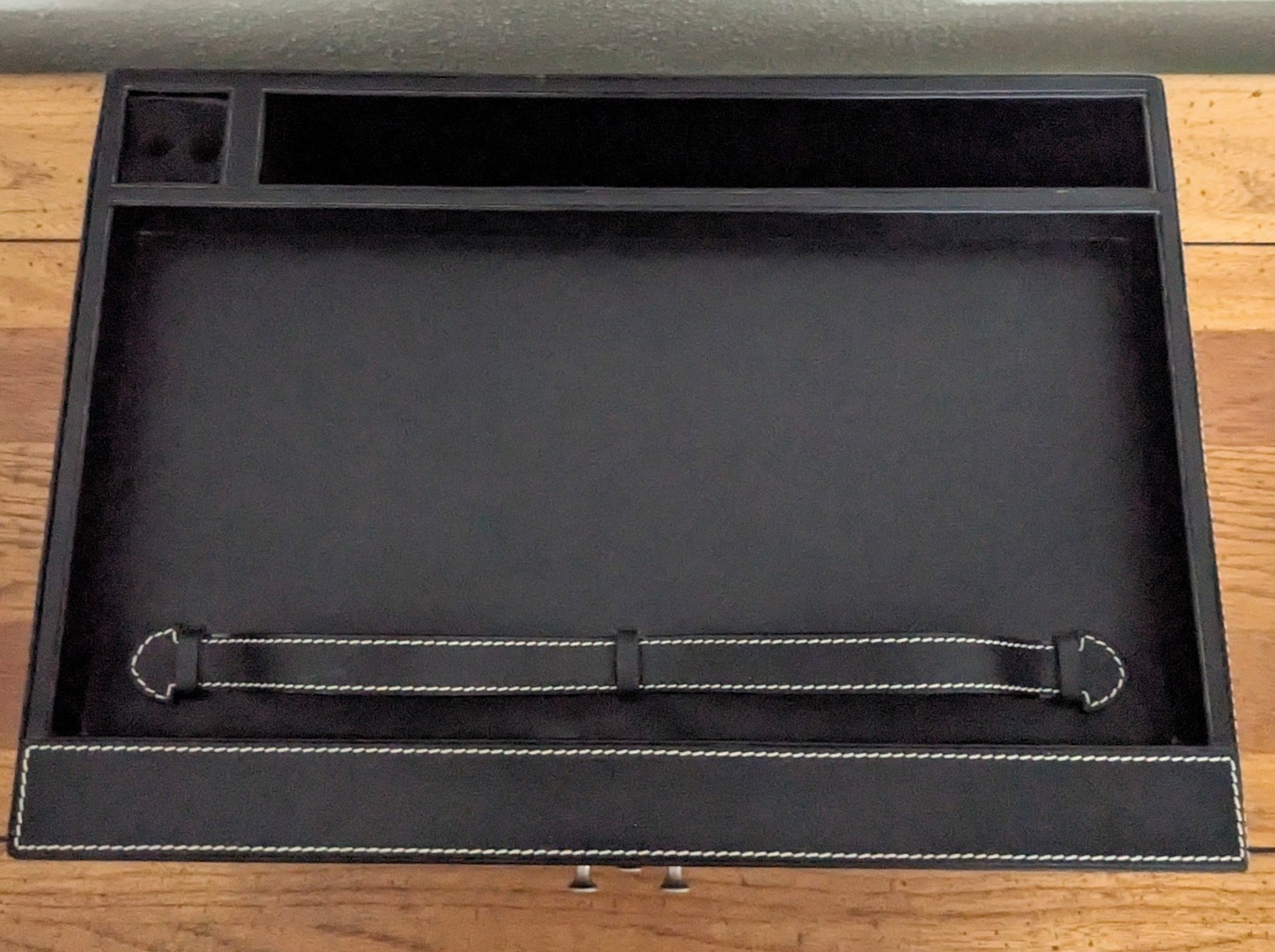 Levenger Leather Desk Organizer Valet Black Double Door Storage Tray Drawer