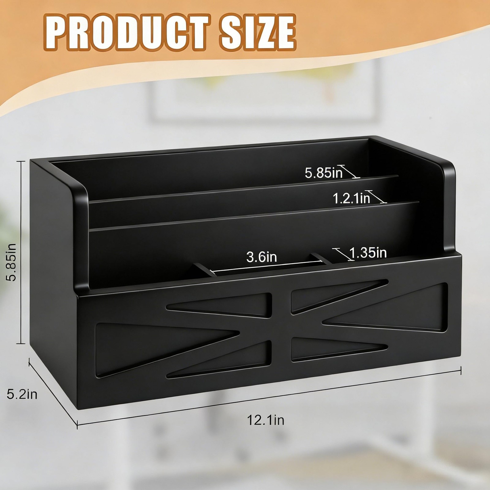 Black Wood Mail Organizer Countertop Sorter For Desk Rustic Bill Storage