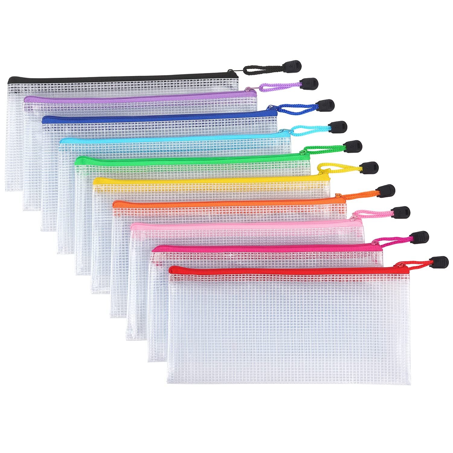 10 Pack Mesh Zipper Pouch Document Zip File Bags Pencil Pouches for Classroom