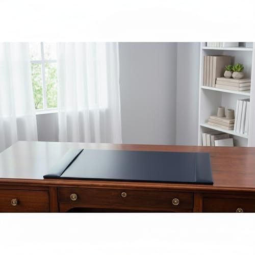 DACASSO Bonded Leather Desk Pad with Side Rails – Luxury 18″ x 30″, Navy Blue