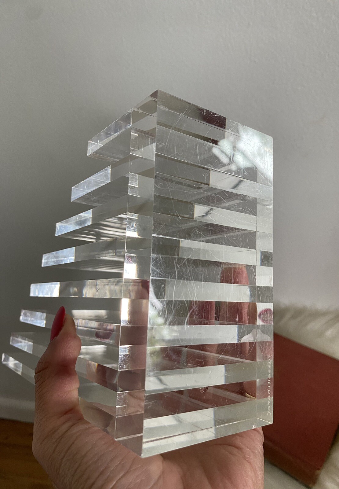 Russell & Hazel Acrylic Clear Letter File Holder 7 Slots Signed 8 in Tall