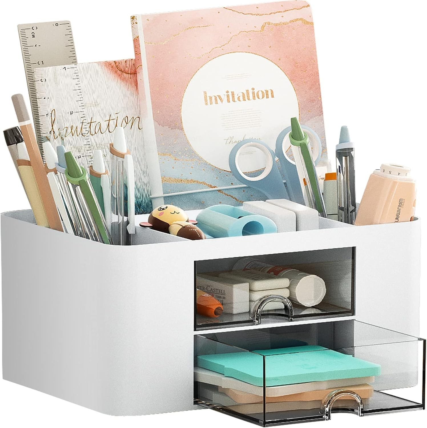 Pen Organizer with 2 Drawer, Multi-Functional Pencil Holder for Desk, Desk Or…