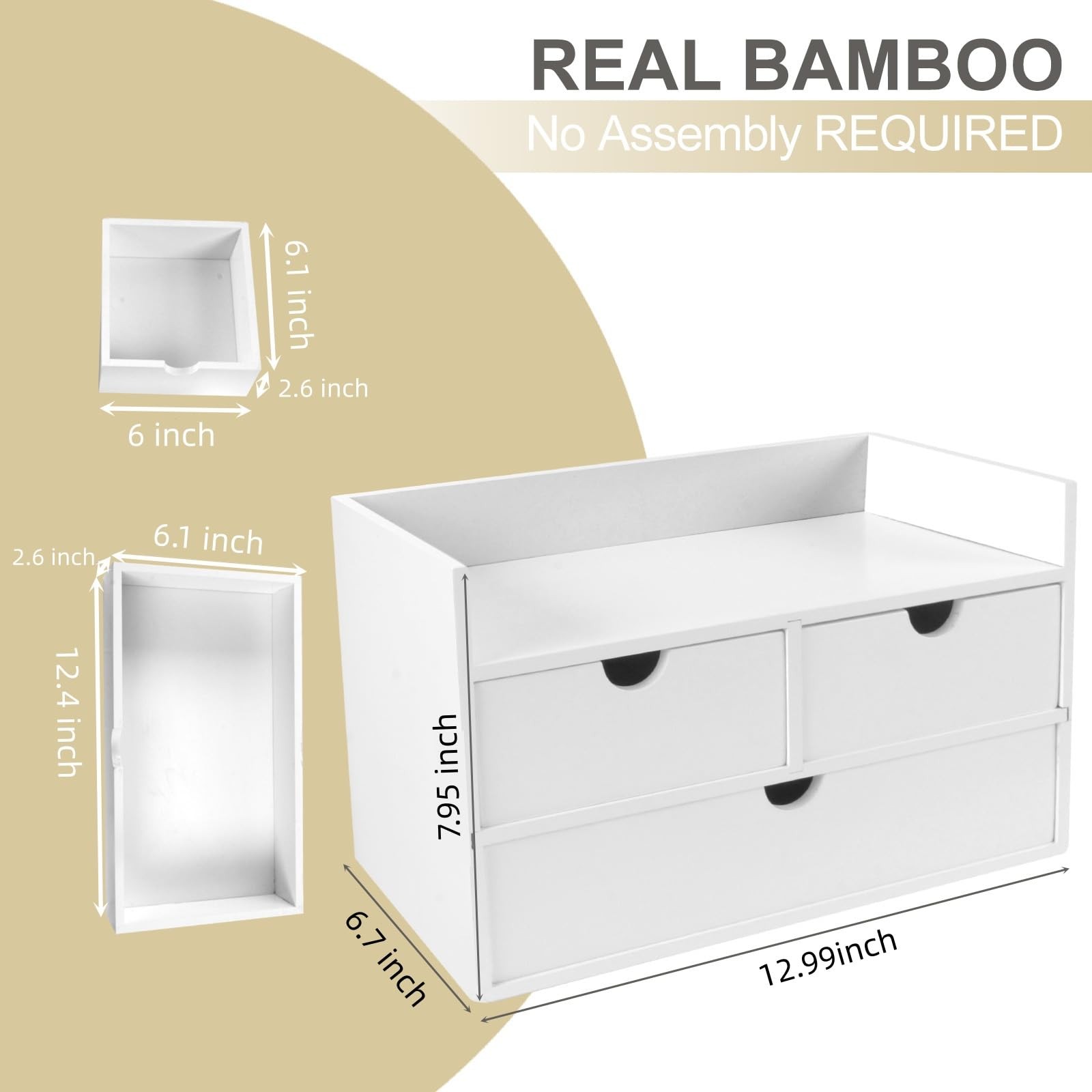 Charmewooden Bamboo Desk Organizer 3 Drawer with Shelf, Countertop Organizer …