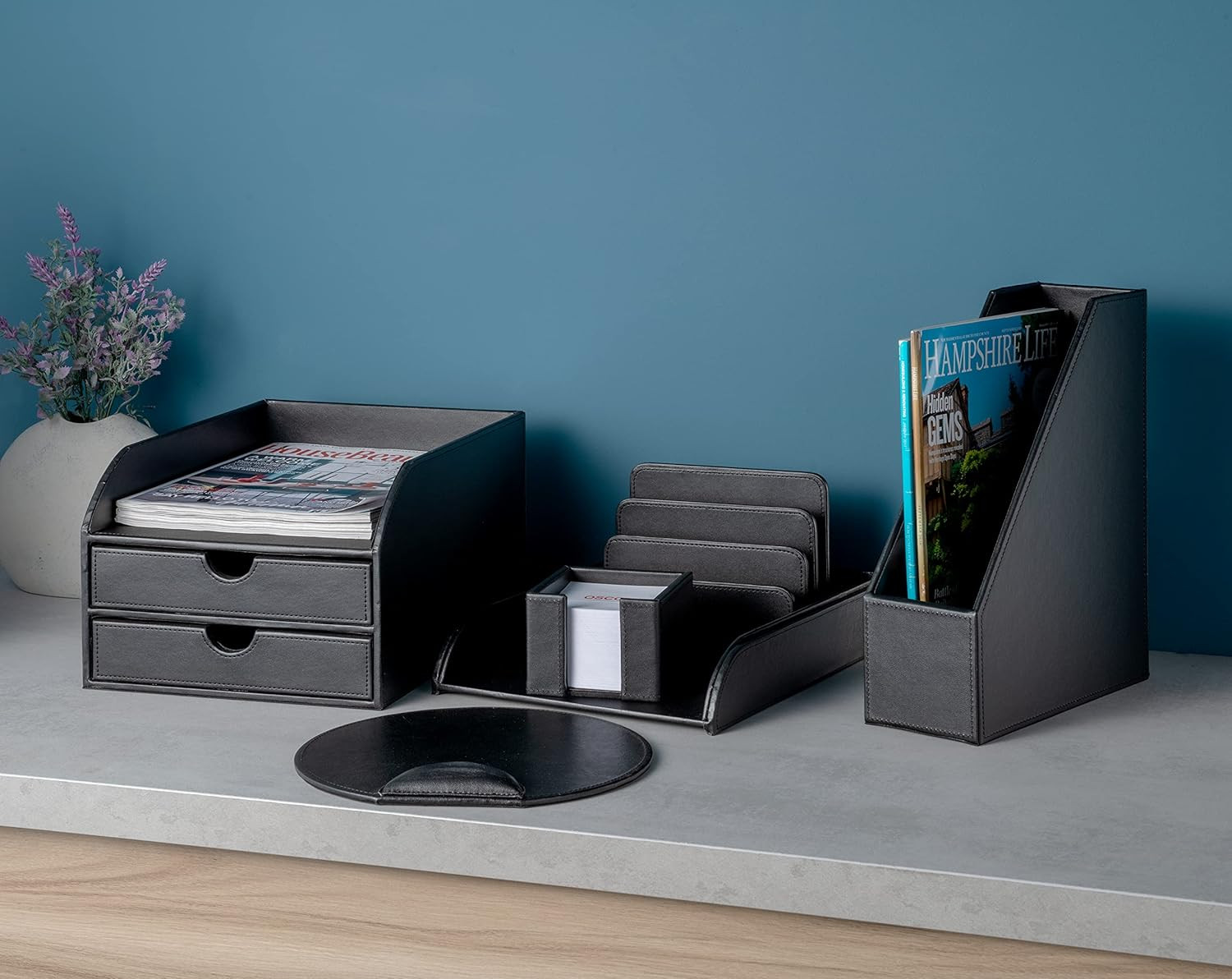 Black Faux Leather Letter Holder | Mail Sorter | Post Rack | Envelope Organiser