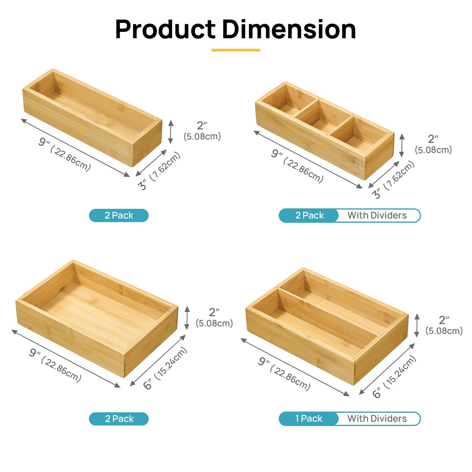 Vtopmart Bamboo Drawer Organizer Boxes – Set of 7 Multi-purpose Wooden
