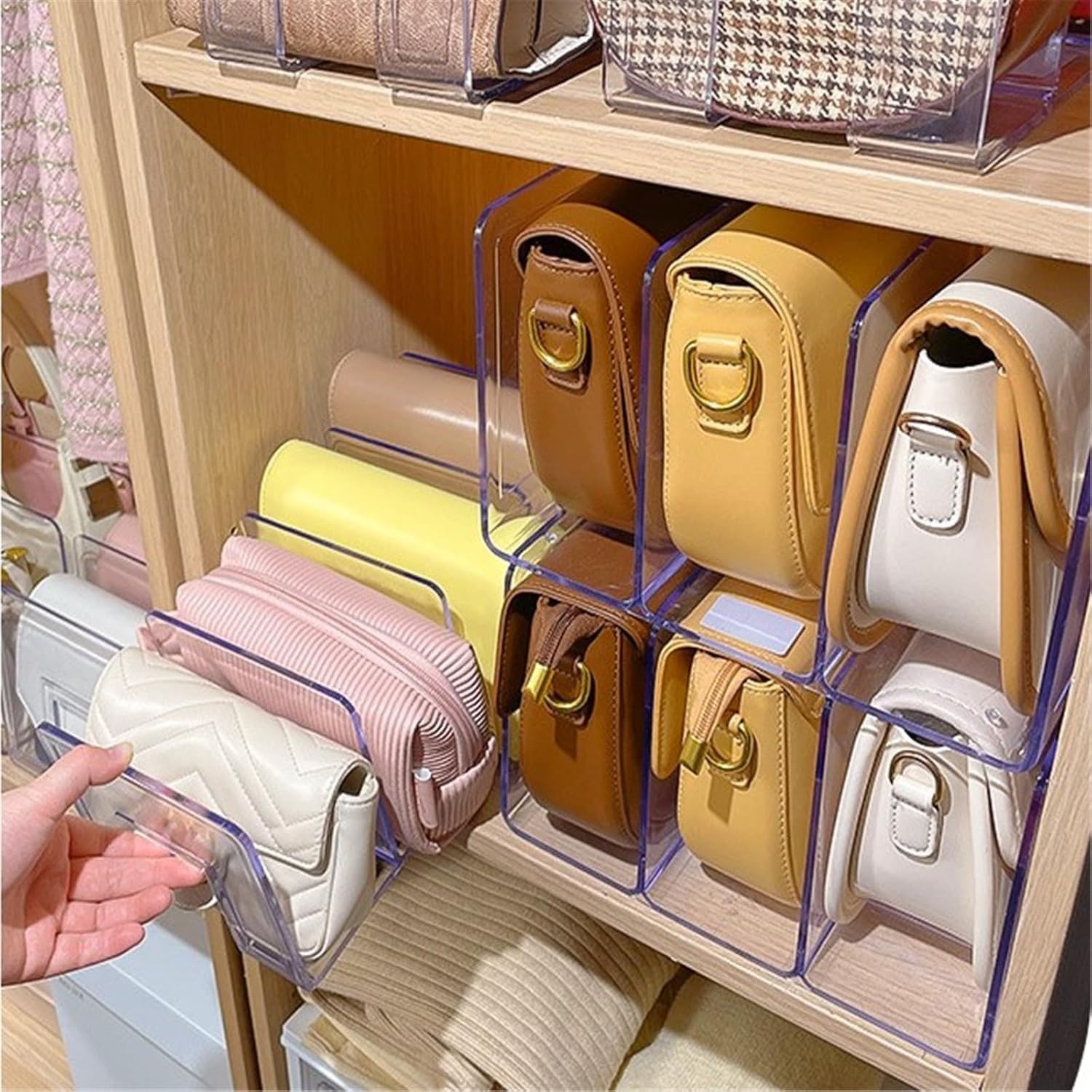 Clear Acrylic Desk File Sorter Purse/Handbag Organizer Clutch Divider Mesh Fo…