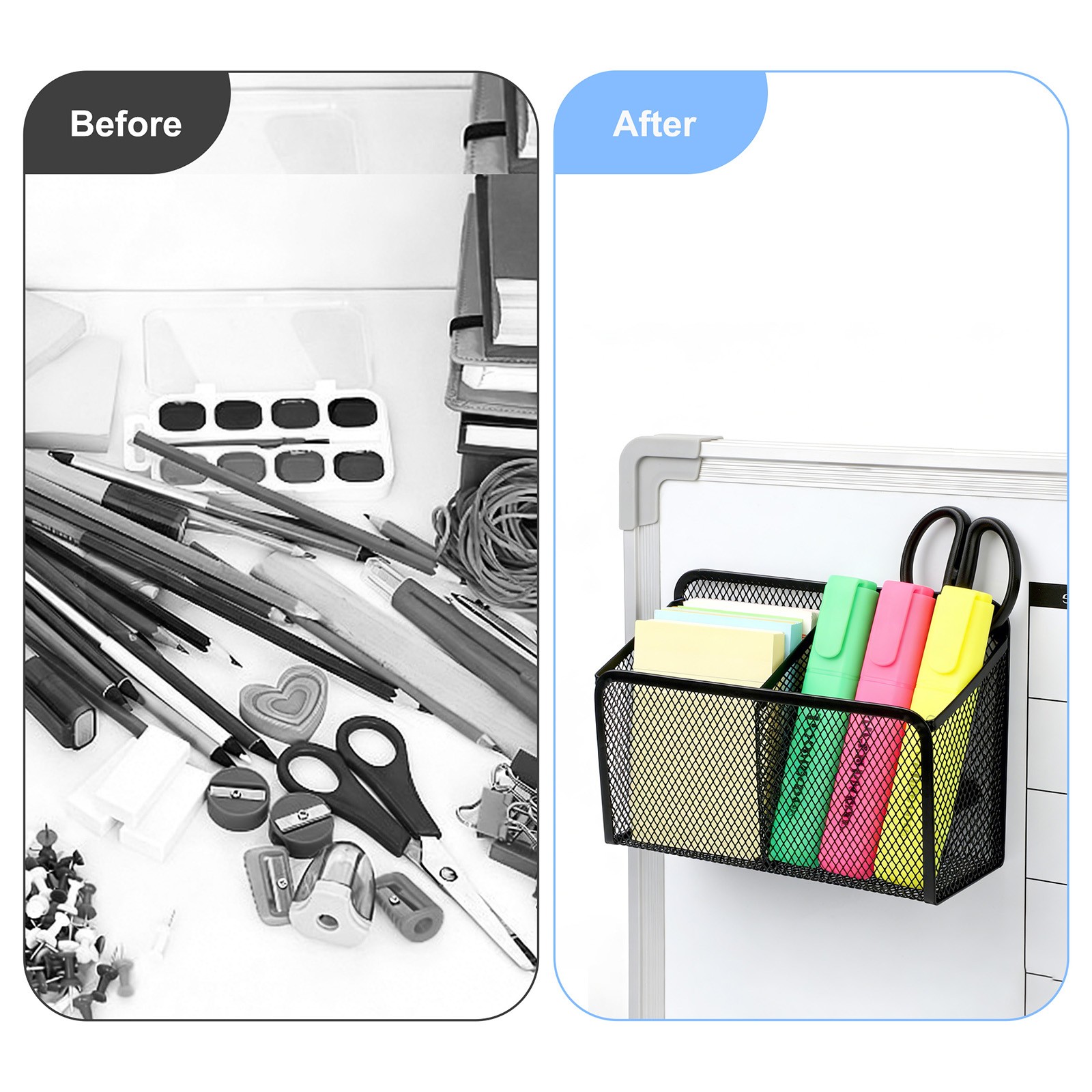 Magnetic Basket Pen Holder Double Compartment Metal Organizer Locker Whiteboard