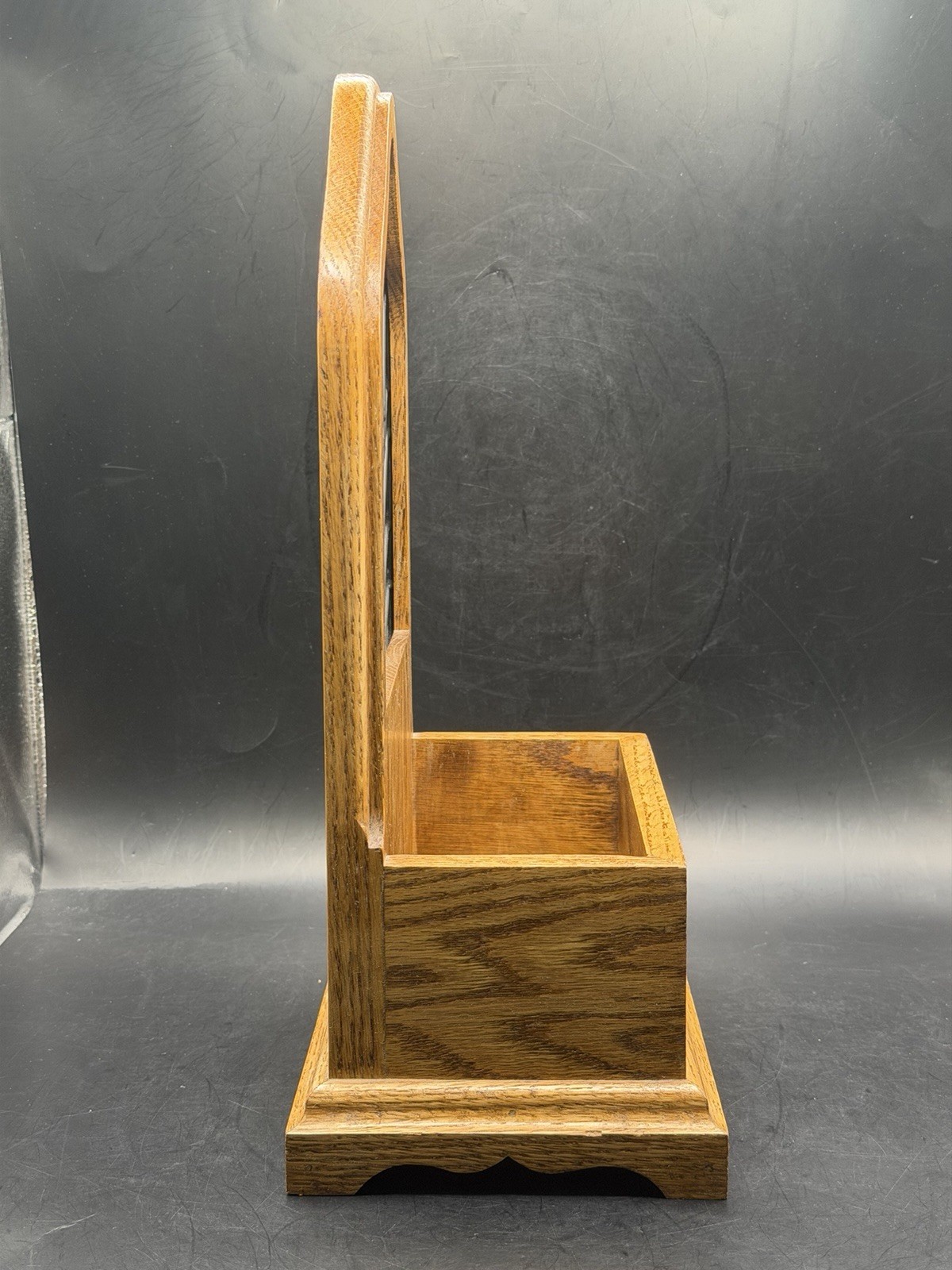 VTG MCM Rare Wooden Desk Organizer Tiffany-Style Stained Glass Flower Design