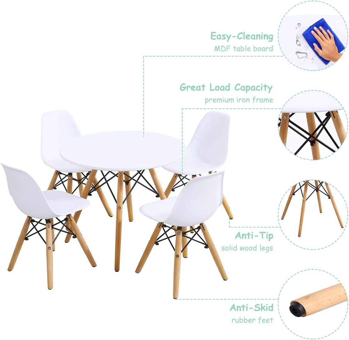 Kids Table and Chair Set, 5 PCS Mid- Modern Style Kids Desk