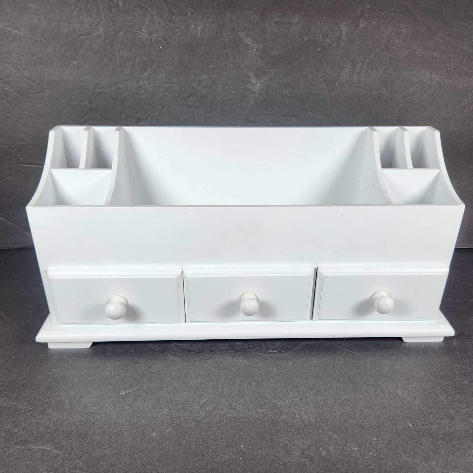 Slotted Wood Desk Organizer Desk Top Vanity Storage Box 3 Drawers 16×4.5×7.5