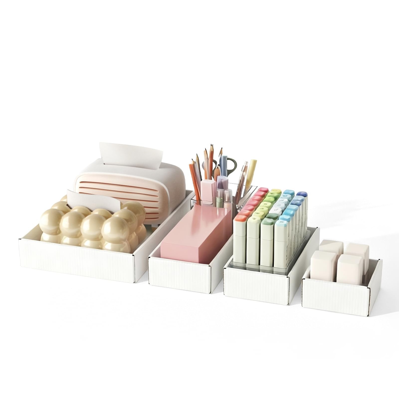 30 PCS Cardboard Drawer Organizers Set 4 Sizes Desk Storage Box Craft Makeup