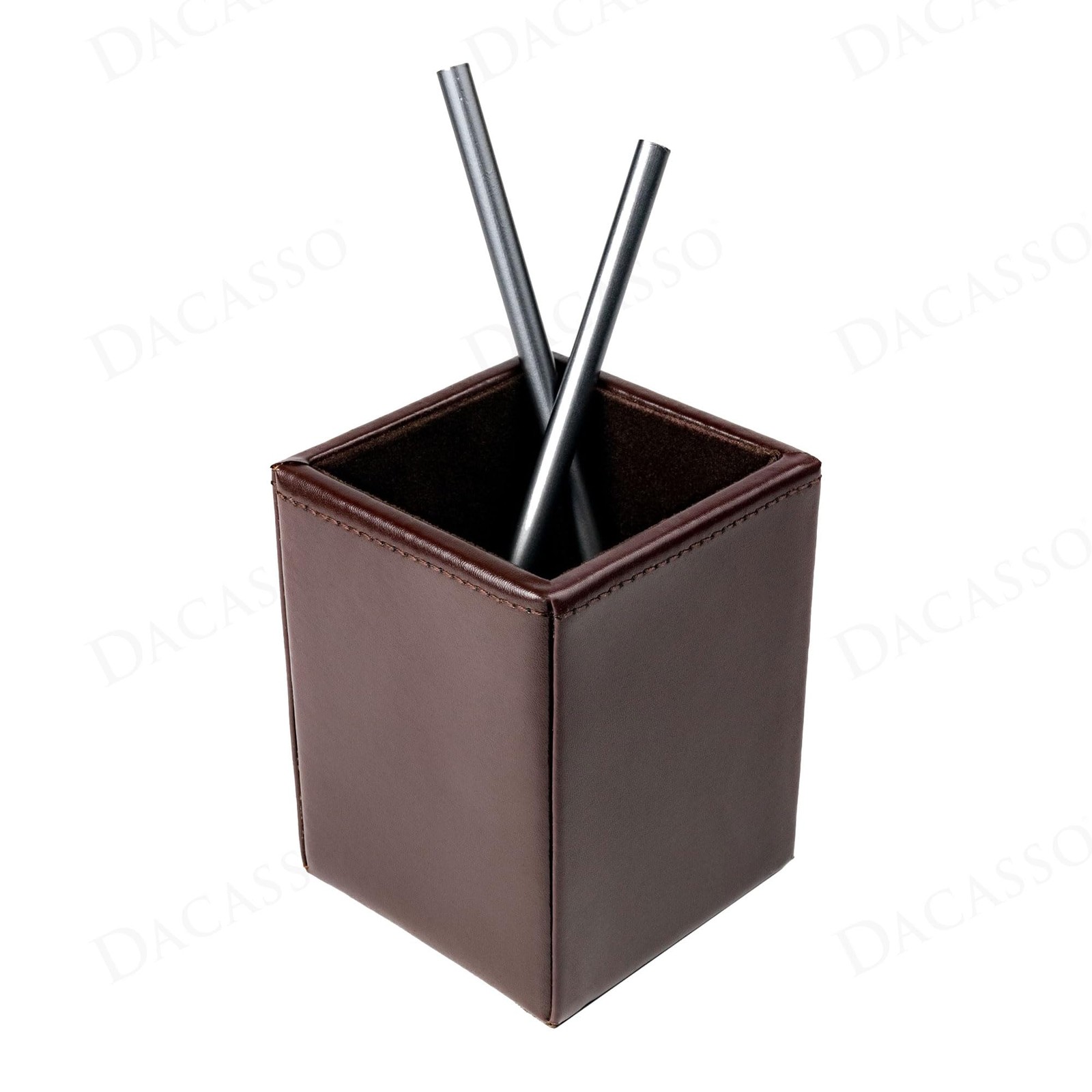 Dark Brown Bonded Leather Pencil Cup Holder Executive Decor Desk Accessory