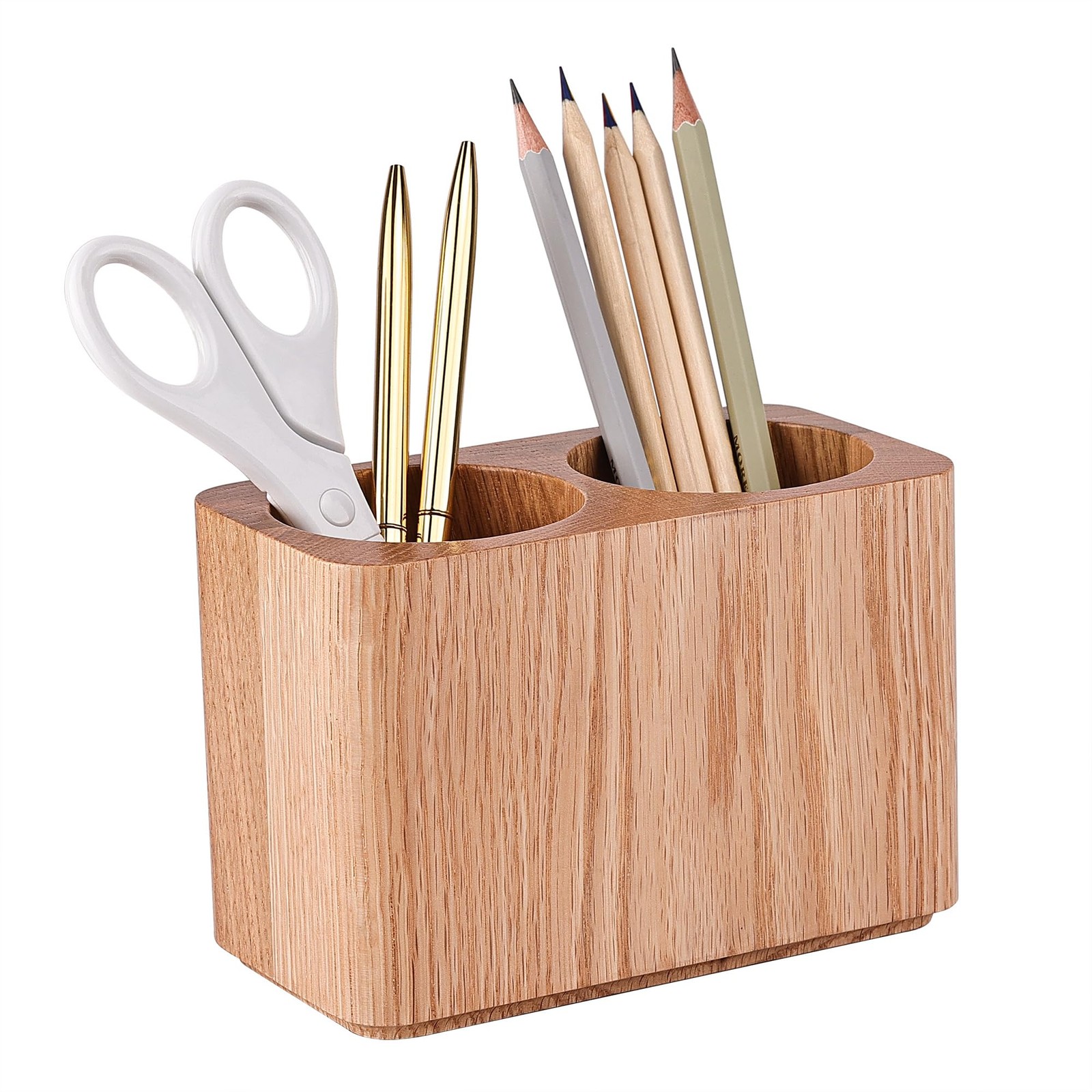 Oak Solid Wood Pen &Pencil Holder for Desk, Office Stationery Organizer, Tabl…