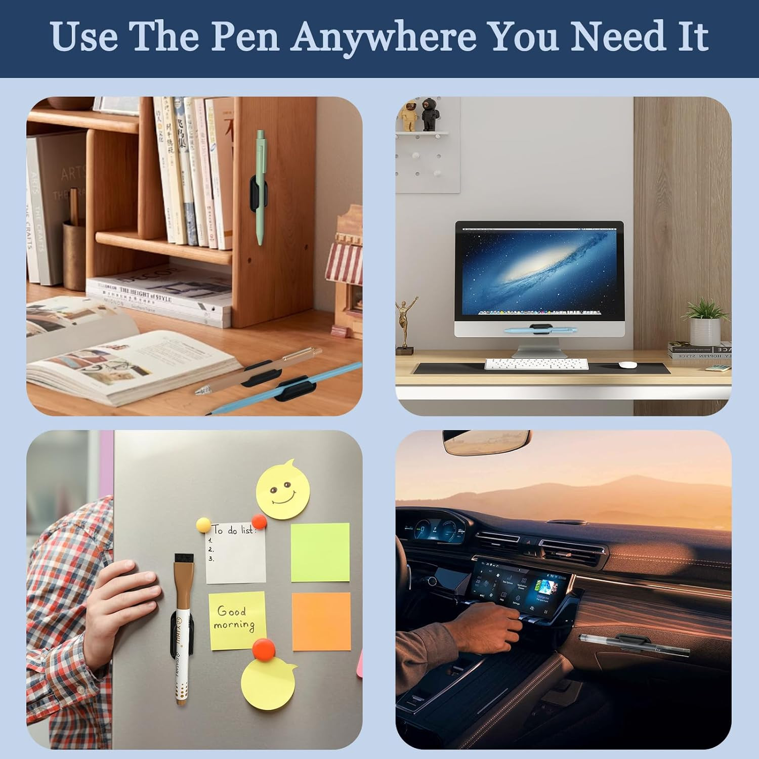 6 Pack Adhesive Pencil Holders for Desk, Flexible Black Silicone Pen Holder with