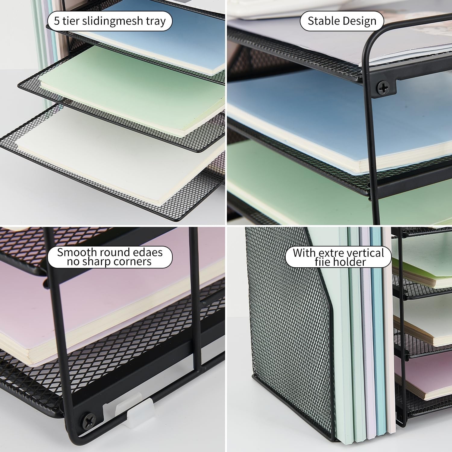 Desk Organizer and Accessories, 5 Tier Paper Letter Tray File Organizer Black