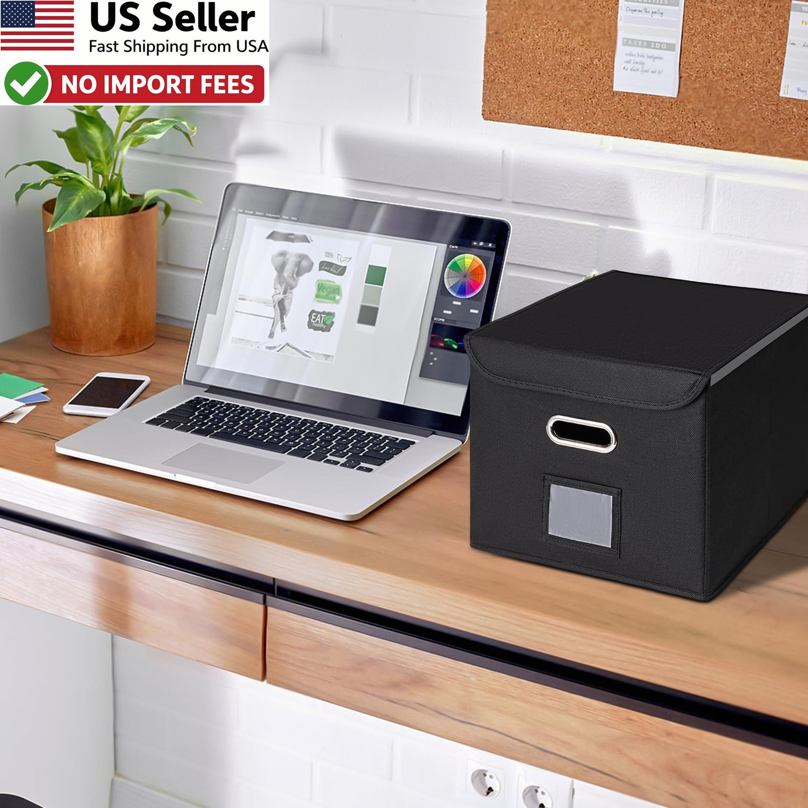 File Organizer Box Large Hanging File Storage Collapsible Black Lid FROM USA